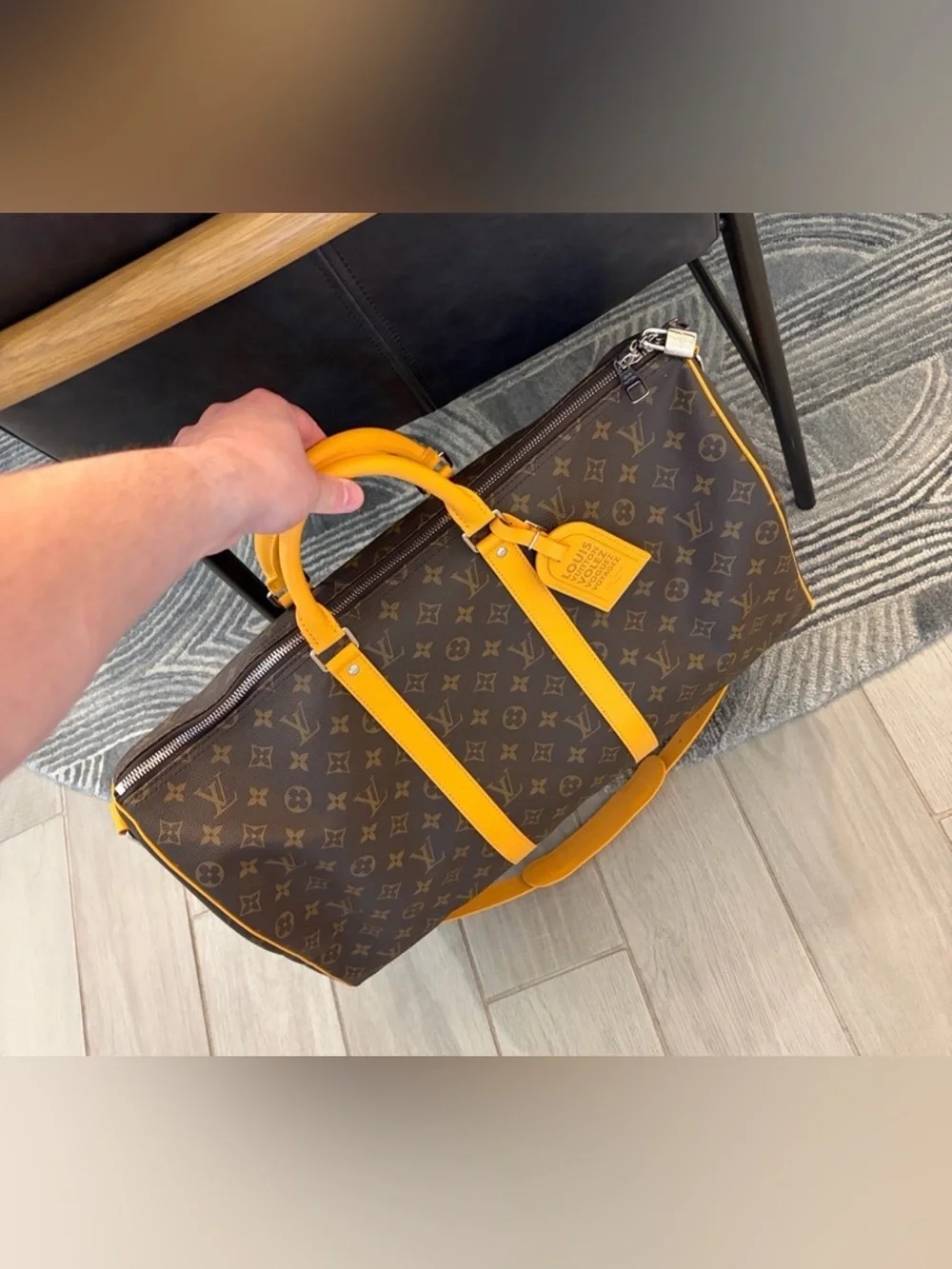 Louis Vuitton Keepall Bandoulière 50 MacassarYellow Leather Trim (M12634)